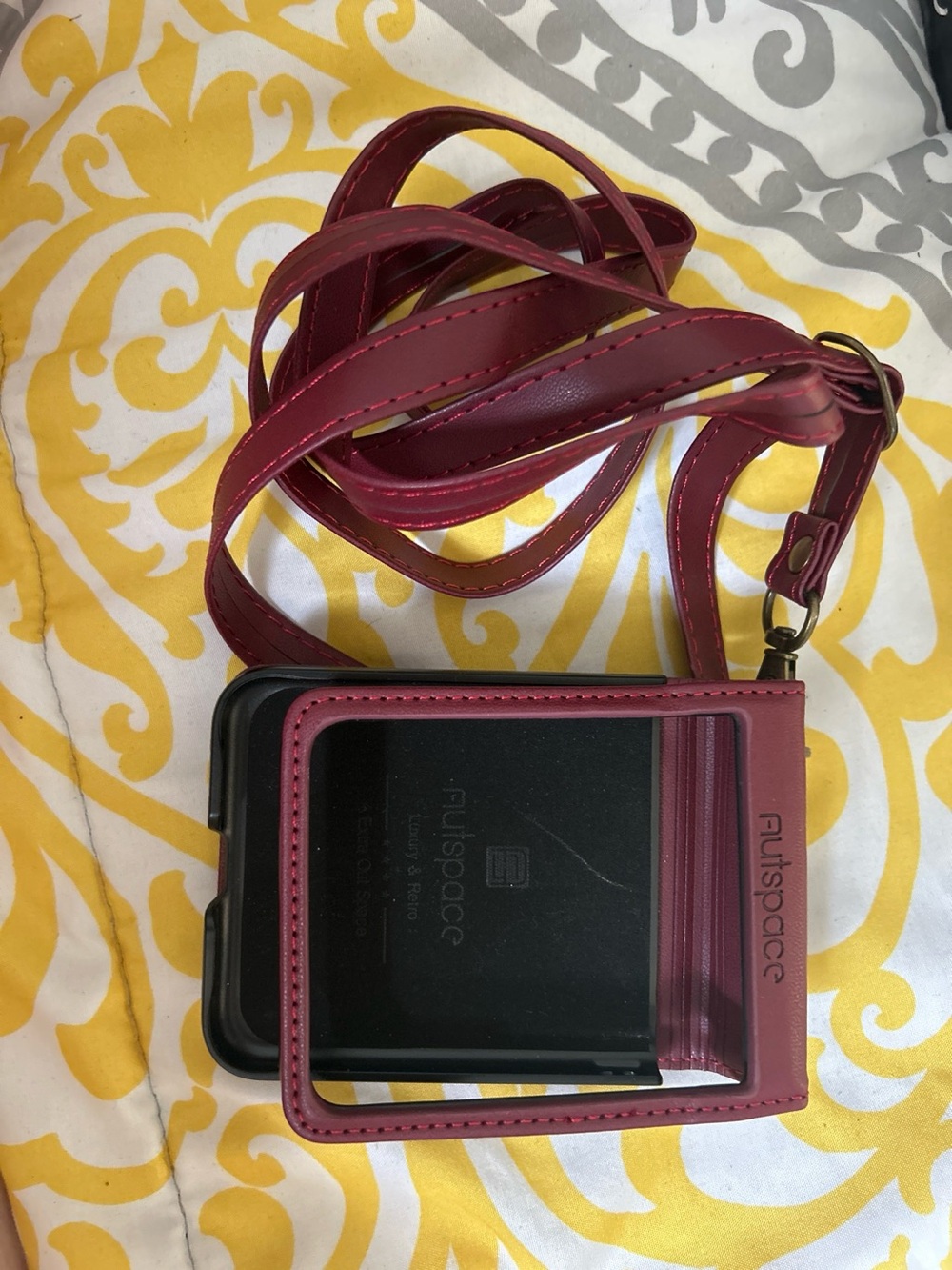 Burgundy Leather Phone Crossbody Case with Strap (Samsung z fold)